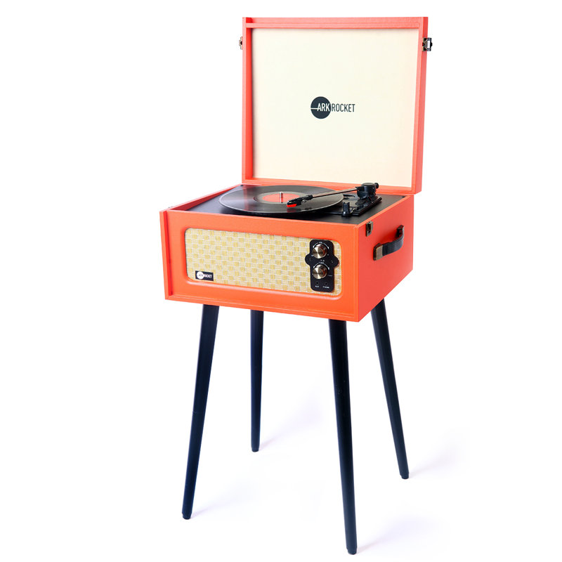 Arkrocket Discovery Bluetooth Record Player Stand with 3-Speed Turntable, Orange