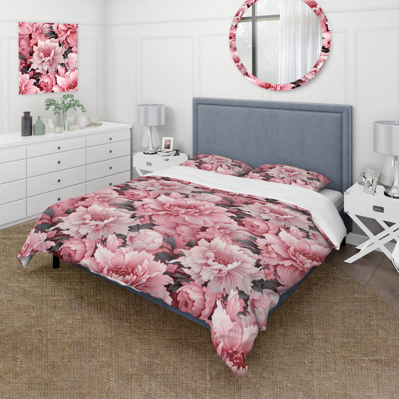 Ensemble de housse de couette Soft Pink Peony Bouquet Garden II, Housse de couette pour grand lit et 2 taies décor