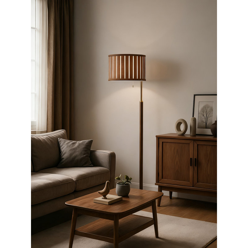 Lampe sur pied vintage en fer forgé et tissu French Mid-Century