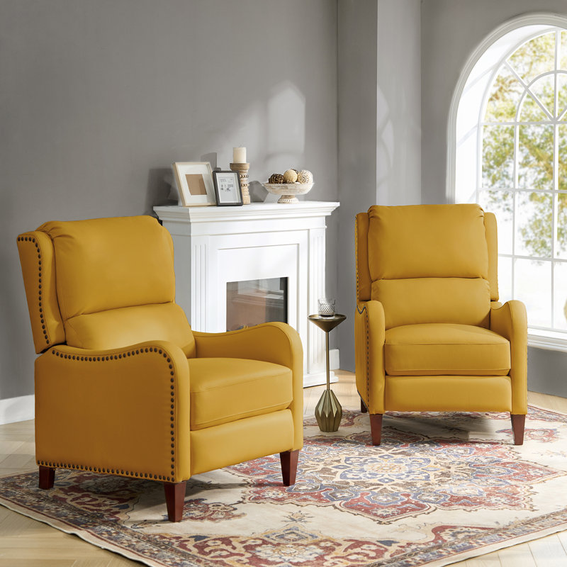 Fauteuil inclinable en cuir Beecher 28,75 po, Cuir pleine fleur jaune