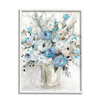 «Abstract Blue Rose Arrangement» encadré sur bois par Carol Robinson, peinture