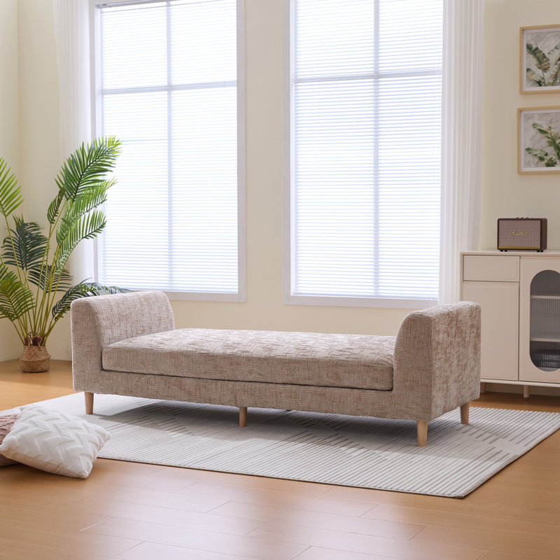 Upholstered Accent Bench With Two Pillows, Wheat