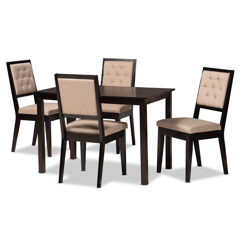 Salisbury Suvi Modern And Contemporary Grey Fabric Upholstered And Walnut Brown Finished Wood 5-Piece Dining Set, Brown