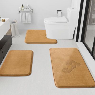 Bathroom Rugs Sets 3 Piece, Non-Slip & Quick Dry Bath Mat Set, Ultra Soft Velvet Bath Rugs For Bathroom, Toilet And Shower Floor, Khaki