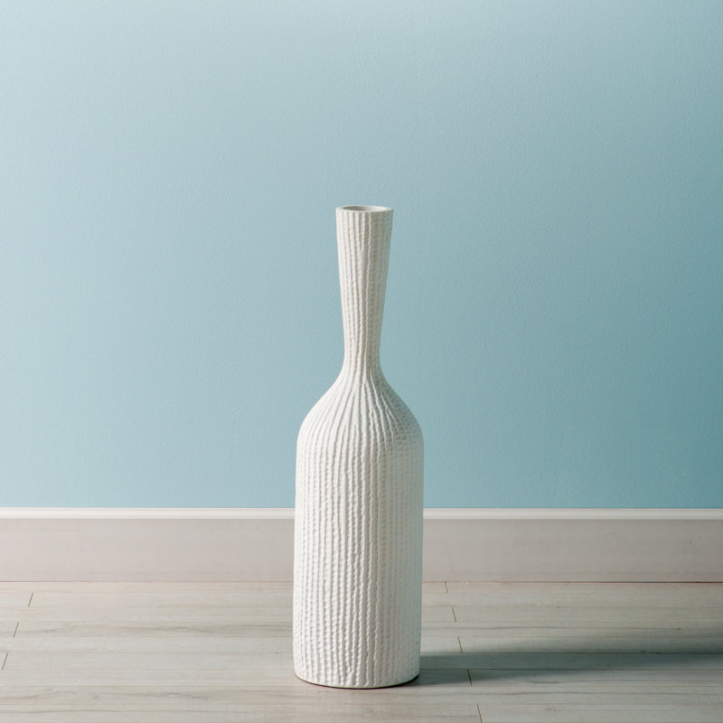  Hepp 24" Tall Textured White Floor Vase, 24" H x 7" W x 7" D