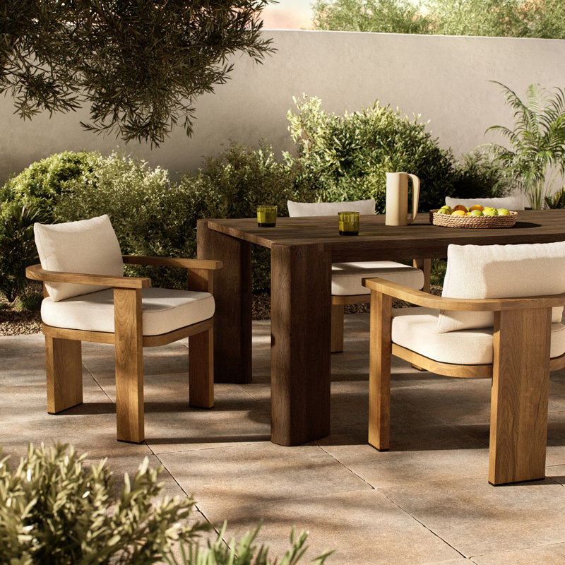 Tahana Outdoor Teak Dining Armchair, Stained Aged Gray, Hayes Fog