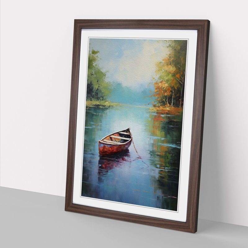 Boat on a Lake Action Painting - Framed Print, 64cm H x 46cm W x 2cm D, Walnut Framed