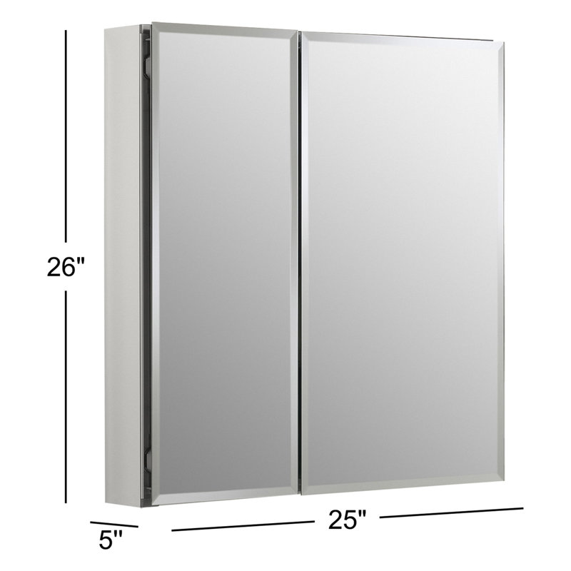 Pharmacie en aluminium avec deux portes à miroir et rebords biseautés CLC, H 26 po x l 25 po x P 5 po