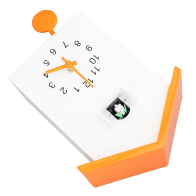 Horloge murale en forme de maison d'oiseau avec fonction vocale et pendule décoratif élégant pour bureau, chambre, salon, toit orange