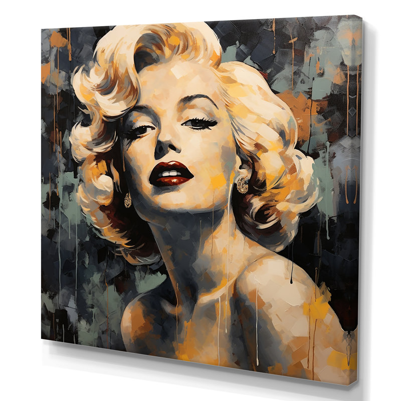 Art mural rétro femme jaune et beige Marilyn Manroe III, H 36 po x l 36 po x P 1,5 po, Toile tendue