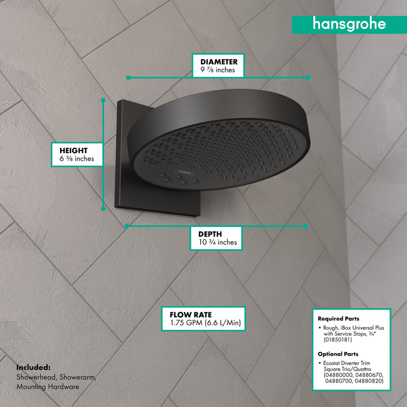 Hansgrohe Rainfinity Shower Head 250 with Wall Connector Trim, 1.75 GPM, Matte Black