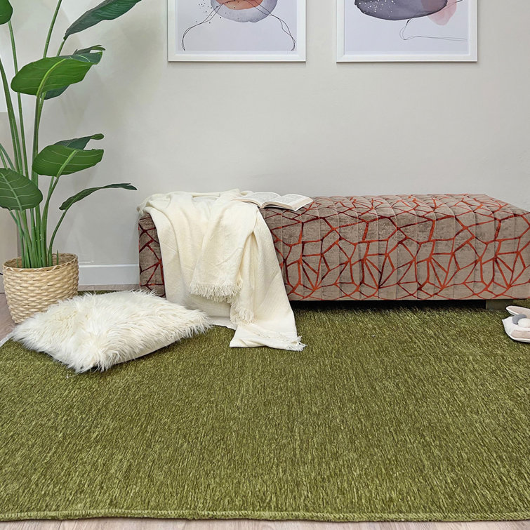 Alfa Rich Cotner Solid Green Washable Cotton Area Rugs for Living Room Bedroom Kitchen Dining Rug