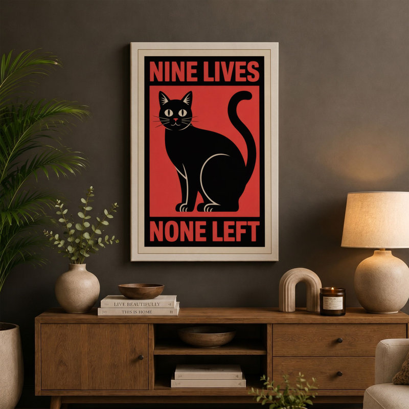 Nine Lives, None Left Graphic 1 Piece Wrapped Canvas Wall Art, 18x12 - 45.7 x 30.5 cm, White Border