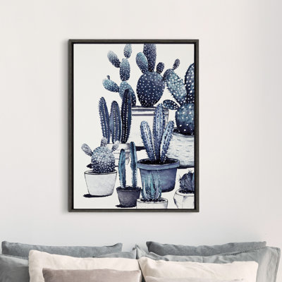 Impression sur toile encadrée de cactus bleus