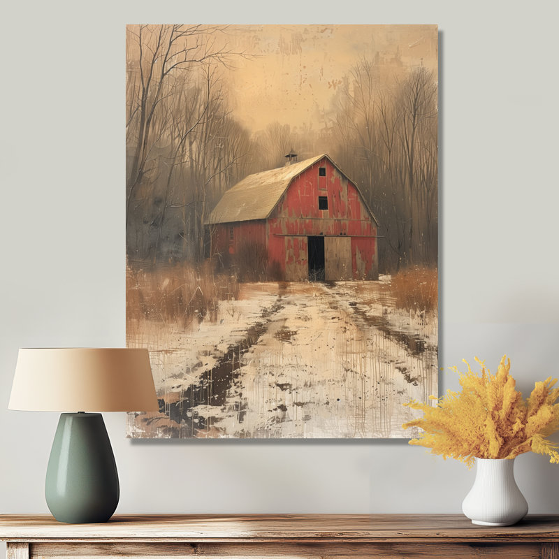 «Red Brown Autumn Vintage Vibes Barn» - art mural grange, Silver Floater Framed, 32" H x 24" W