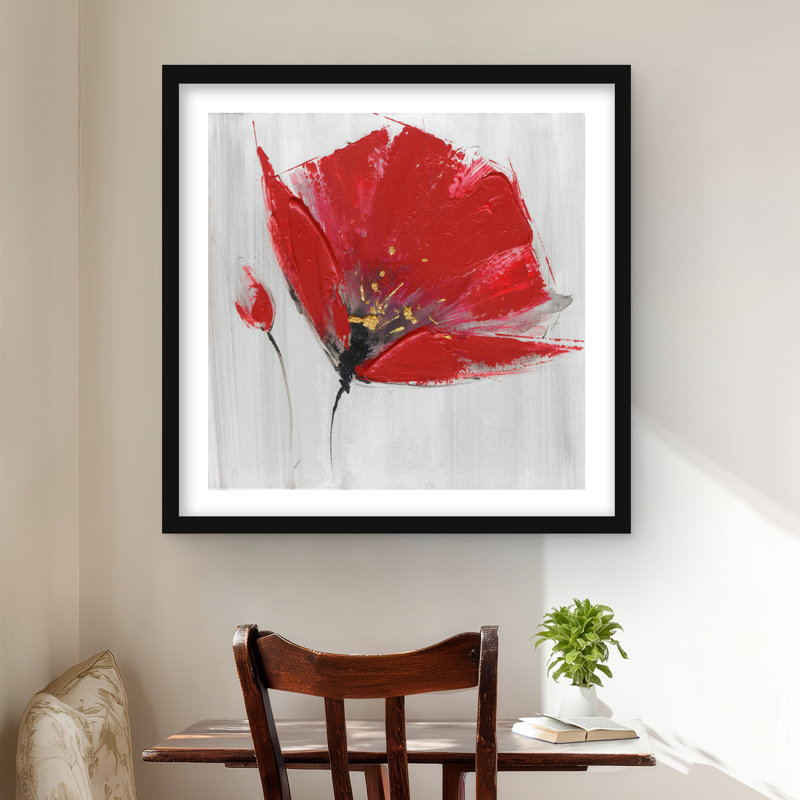 Two Red Flowers on Gray Background - Framed Botanical Print
