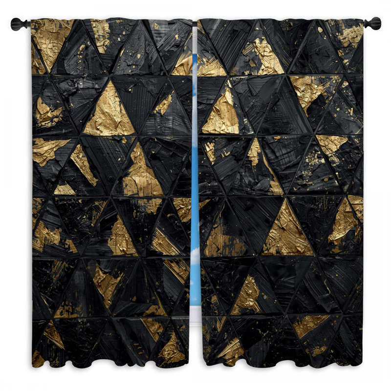 Rideaux de fenêtre noirs et noirs à texture triangulaire diaphane et obscurcissant - 2 panneaux, Obscurcissement de chambre