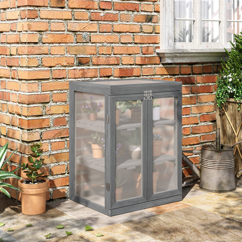 Wooden Mini Greenhouse Cold Frame - Small Greenhouse for Plants, Flowers, Dark Grey