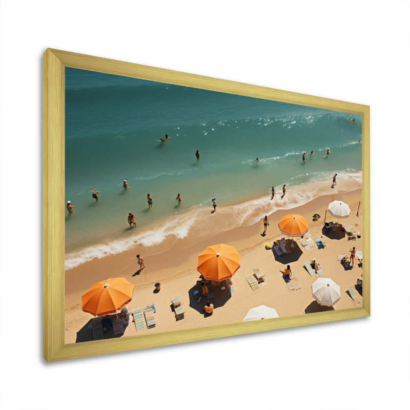 Plage, parasol, vue aérienne, impression sur toile, Or, H 12 po x l 20 po x P 1 po