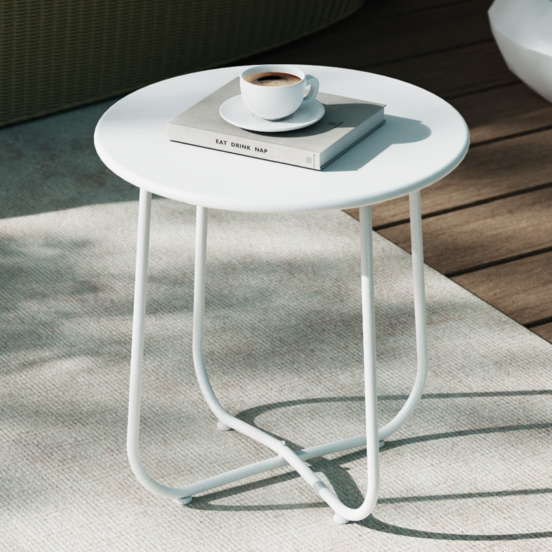 Patio Round Side Table, Modern Industrial Style, White