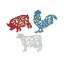 Ensemble de 3 dessous-de-plat de cuisine en vache, cochon et coq de style maison de campagne en fonte - rouge, blanc et bleu