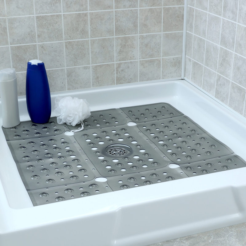 Translucent Gray Extra Large Square Non-Slip Shower Mat, 27x27 inches
