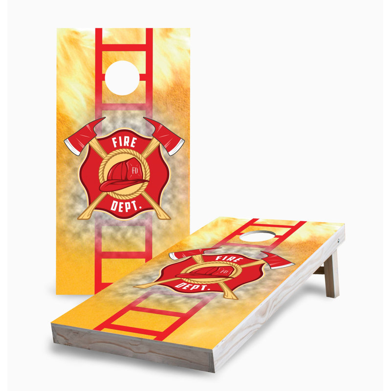 Fire Department with Ladder 2x4 Cornhole Board Set | Includes (2) Boards (8) Bags & Optional Accessories, Add Case & Lights