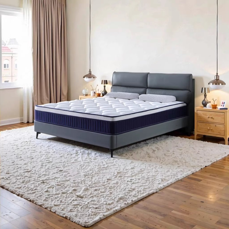 12 Inch Twin XL Hybrid Mattress with Gel Memory Foam & Pocket Springs, CertiPUR-US Certified, Medium Soft, White & Blue, Pressure Relief & Motion Isolation for Bedroom