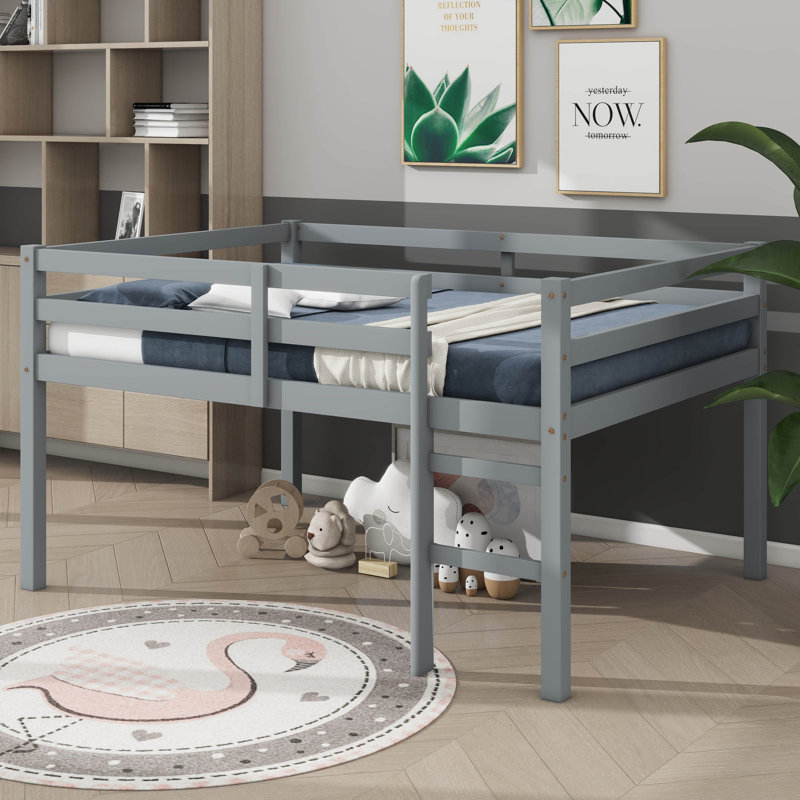 Lit mezzanine compact pleine grandeur avec marches, Gris