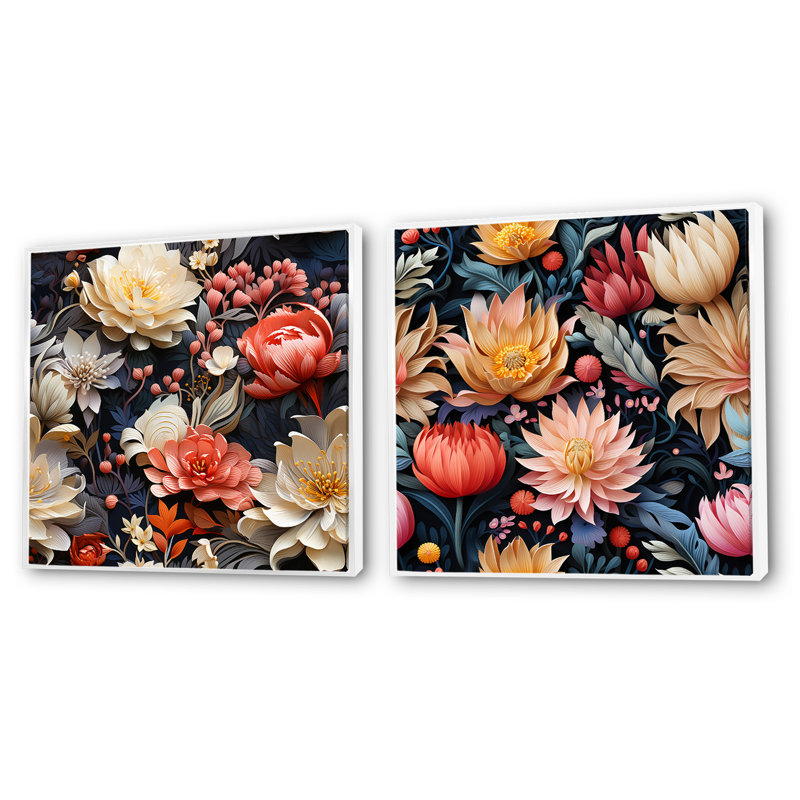 Francesca - Ensemble de 2 collages floraux carrés, Cadre flottant blanc, H 36 po x l 73 po