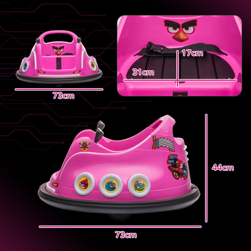 AIYAPLAY 12V Kids Bumper Car Angry Bird Licensed Joysticks 3-5 Years , Pink