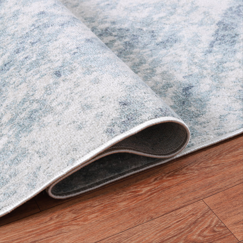 Machine Washable Austin Ivory/Blue Rug, Rectangle 5' x 8'