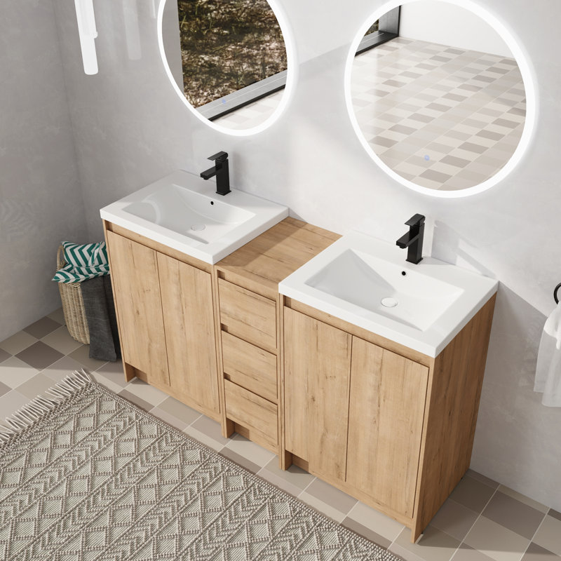 Ensemble de meuble-lavabo double 60 po avec plateau en résine Bellmead, L 60 po
