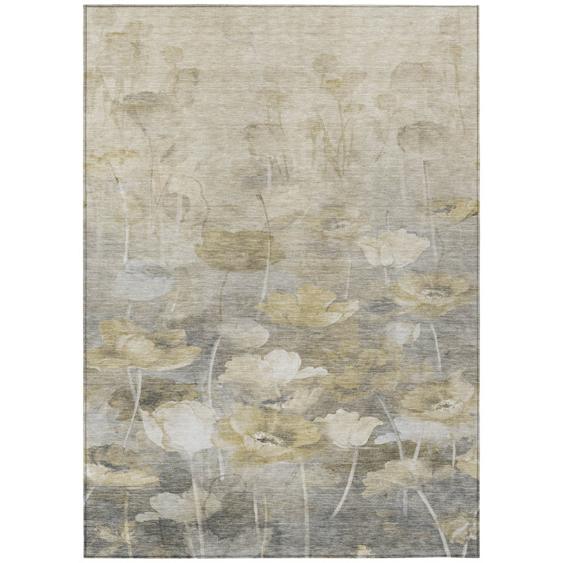 Tapis taupe intérieur / extérieur floral 9 'X 12'