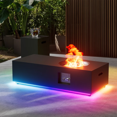 12.6’’ H X 48’’ W Metal Propane Outdoor Gas Fire Pit Table With Colorful Rgb Light