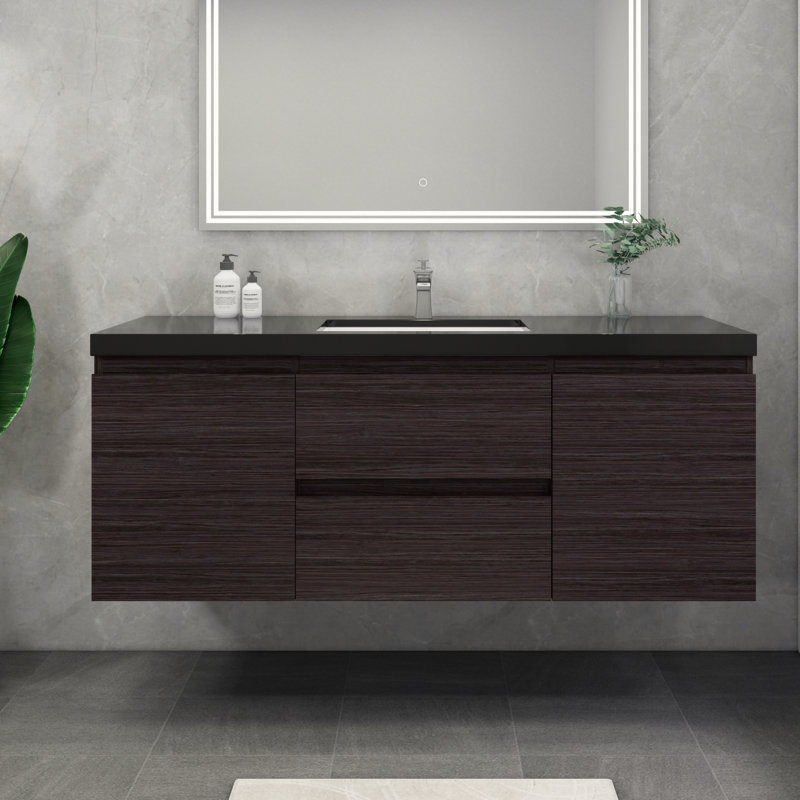 Castin 60" Wall-Mounted Single Bathroom Vanity Set, Dark Gray Oak