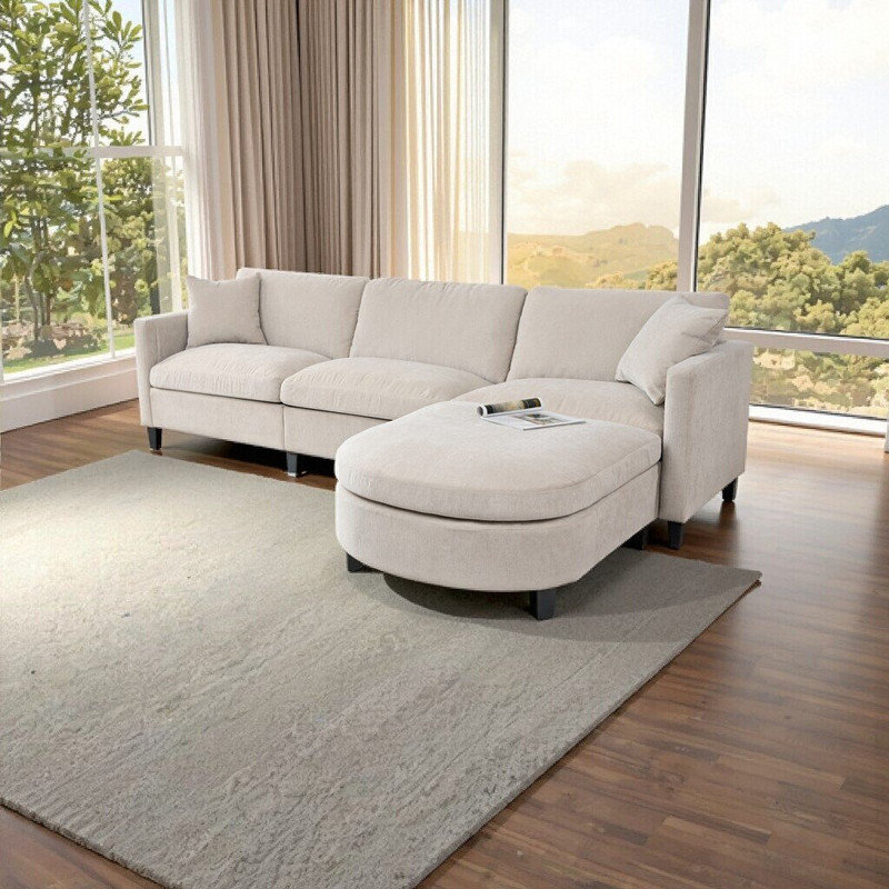 Canapé modulaire modulaire en L avec repose-pieds et rangement 107,87 pi, Beige