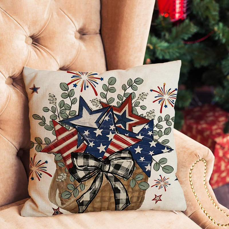 Ensemble de 4 housses de coussin 4 de juillet 16 x 16 pouces de style rustique Americana Charm