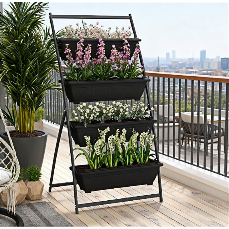 Outdoor 4-Tier Vertical Raised Garden Planter With 4 Boxes, Black