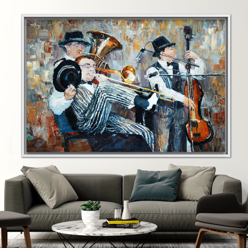 Reproduction d'art sur toile Jazz, H 41 po x l 94 po, Blanc, Impression encadrée flottante sans passe-partout