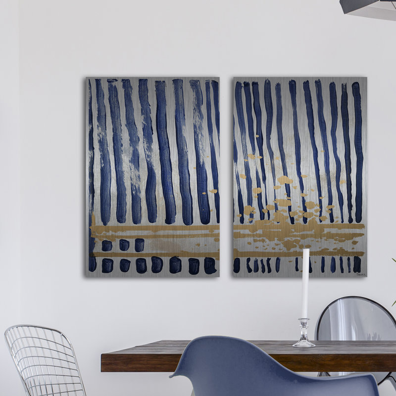 « blue verticals », ensemble de parvez taj, multi-pièces sur toile, H 12 po x l 8 po x P 1,5 po, Métal
