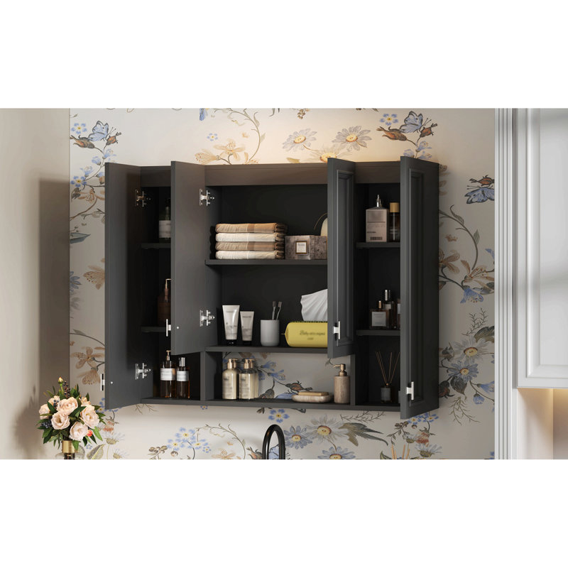Armoire à pharmacie murale moderne avec 5 tablettes réglables et charnière à fermeture en douceur pour la salle de bain