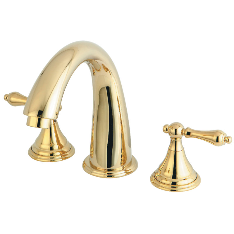 Kingston Brass Vintage Two-Handle 3-Hole Deck Mount Roman Tub Faucet, Polished Brass