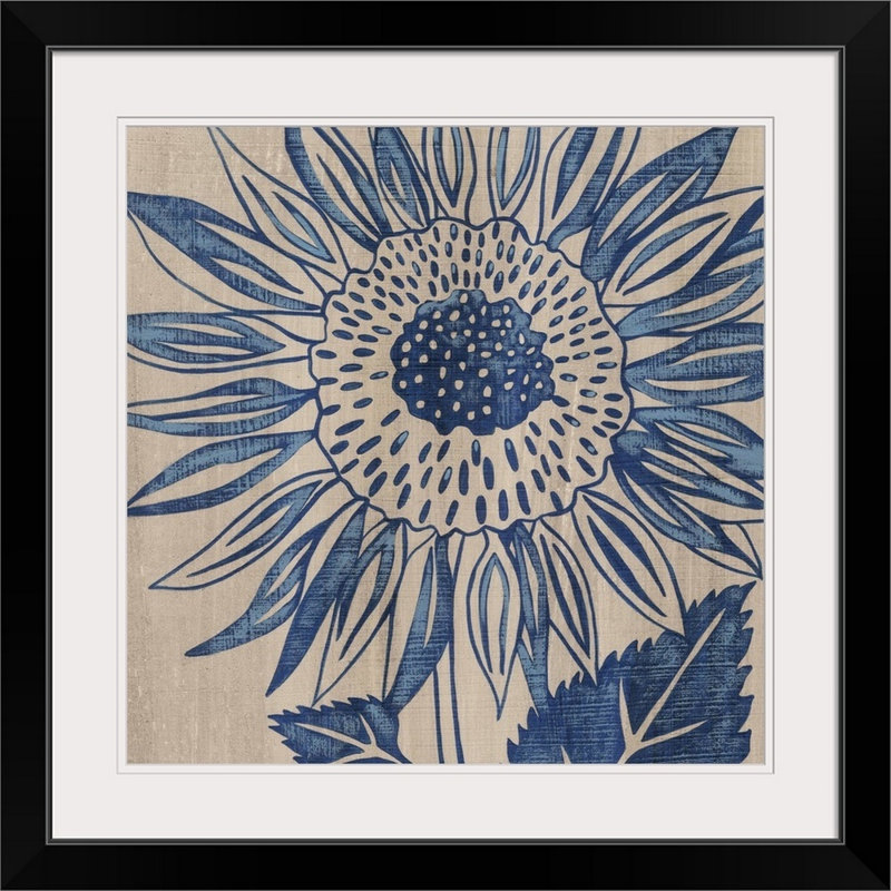 Indigo tournesol - imprimé, Cadre noir, H 28 x l 28 po x P 1 po