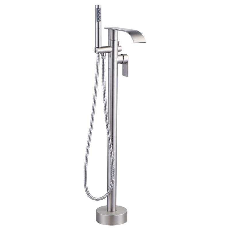 2-Handle Brushed Nickel Freestanding Tub Faucet with Handshower and Waterfall Spout, Brushed Nickel
