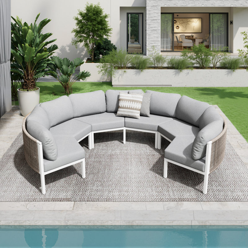 6 - Person Aluminum Modular Outdoor Patio Set with Cushions, Light Gray Cushion/Light Gray Panel