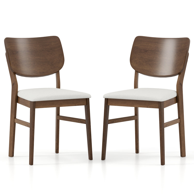 Chaises de salle à manger avec siège rembourré en bois d'hévéa et dossier courbé, 2, Blanc