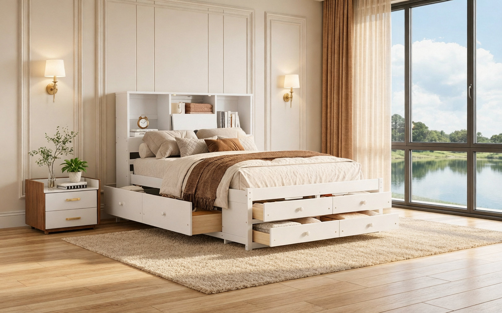 Ebern Designs Platform Bed with Storage Headboard and Drawers | Wayfair
