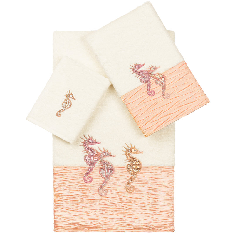 Ensemble de serviettes en coton Sofia, Corail, Ensemble 3 serviettes de bain