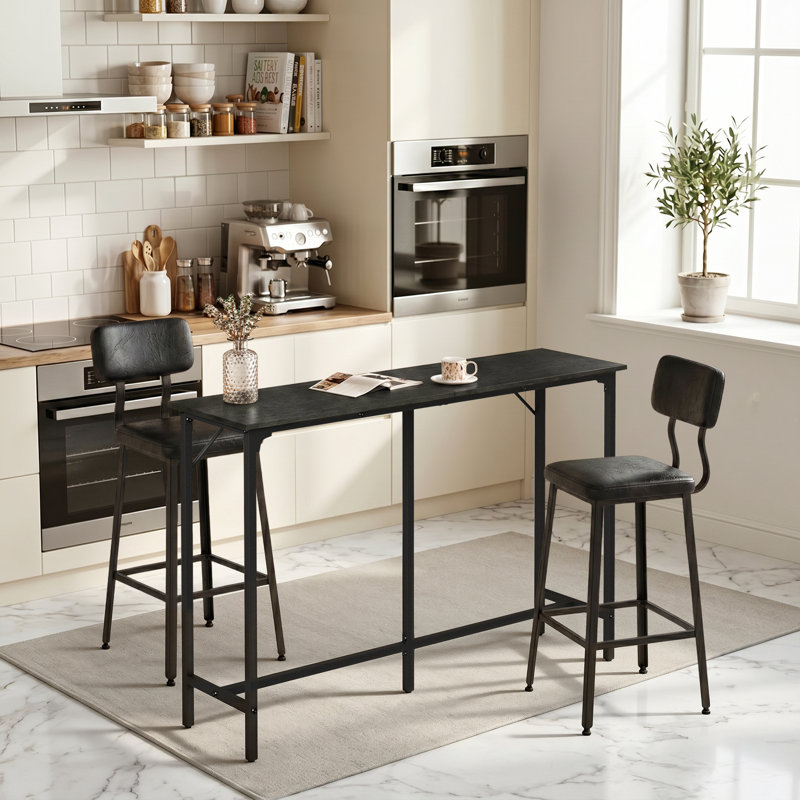 55'' Counter Height Bar Dining Table With Metal Frame Rectangular Pub Sofa Table For Kitchen ,Living Room, Black